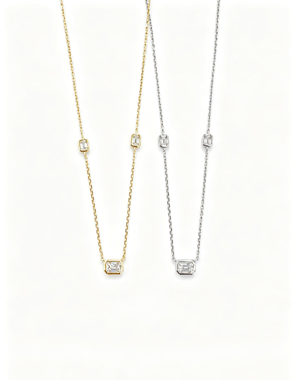 18K Gold Lab-Grown Diamond Necklace, Emerald Cut