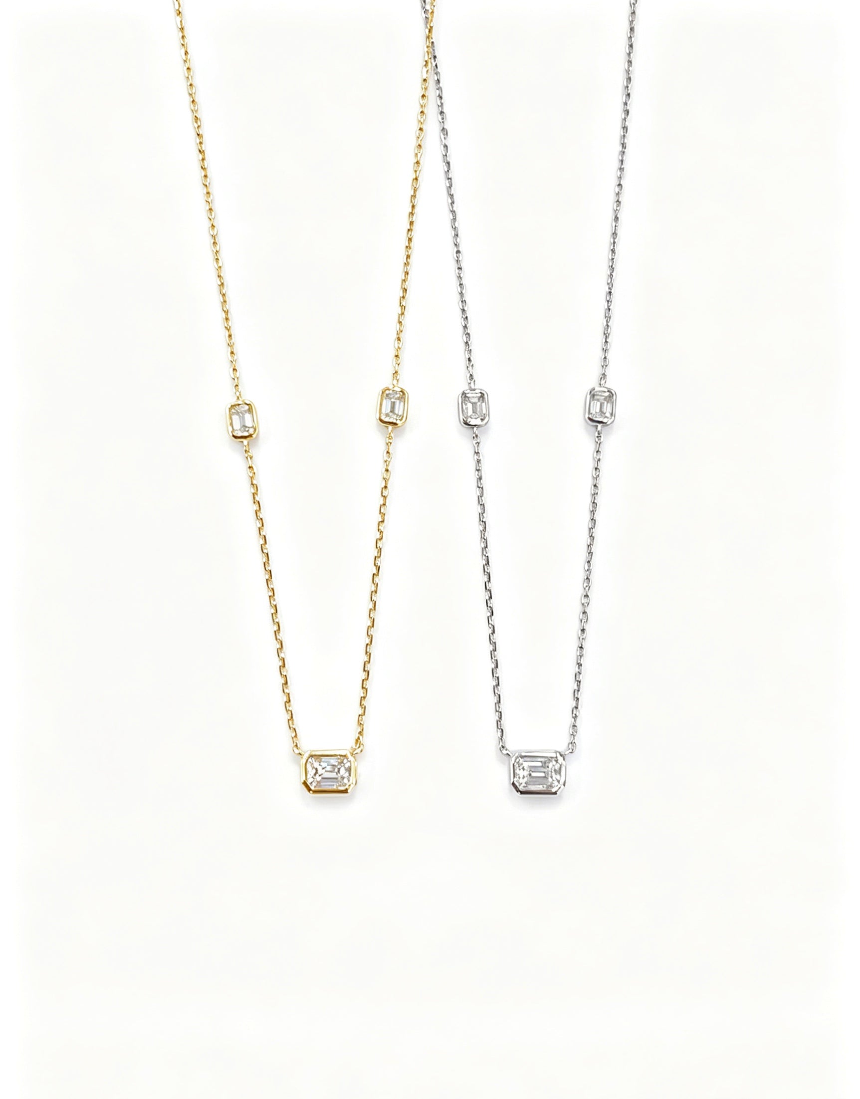 18K Gold Lab-Grown Diamond Necklace, Emerald Cut
