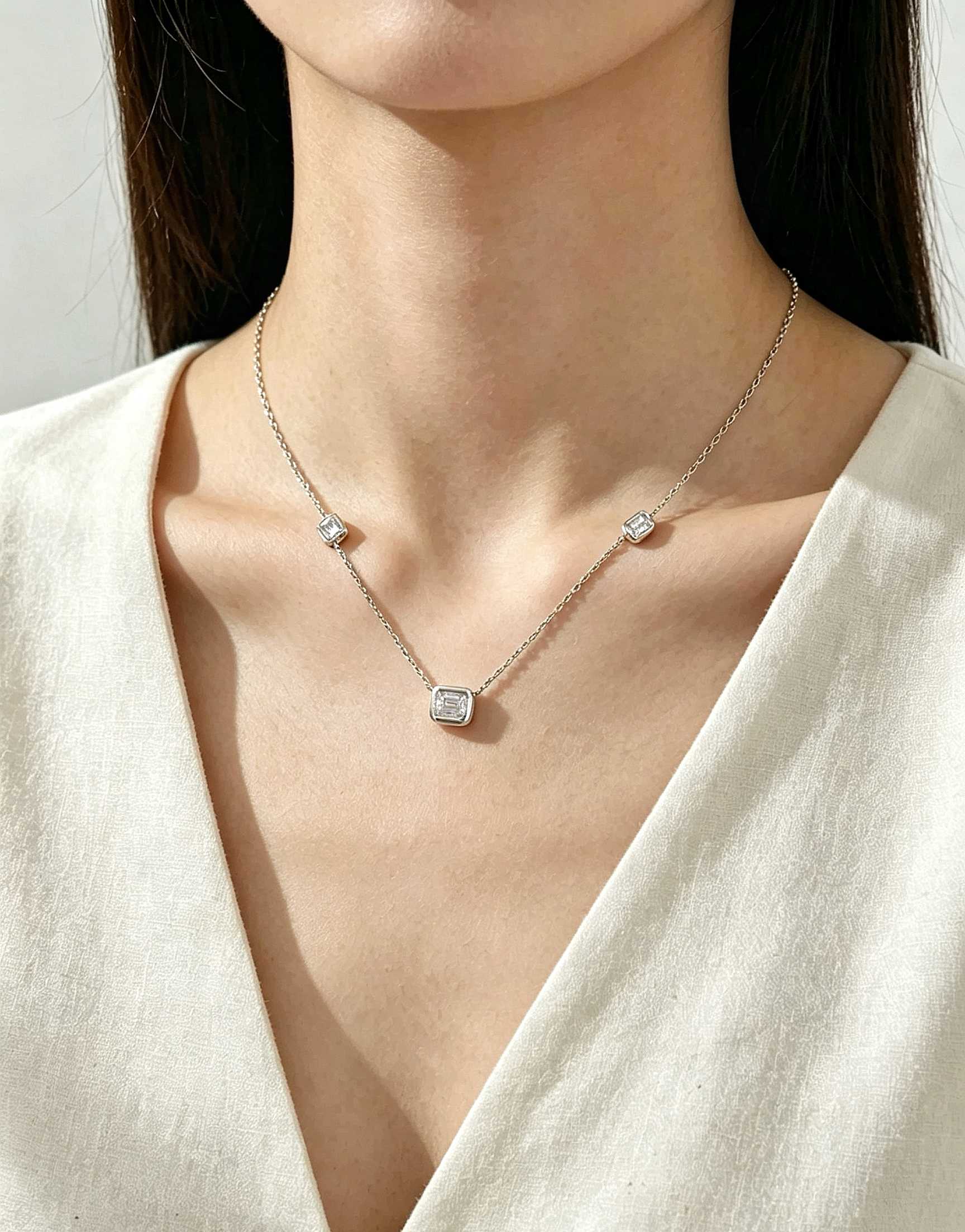 18K Gold Lab-Grown Diamond Necklace, Emerald Cut