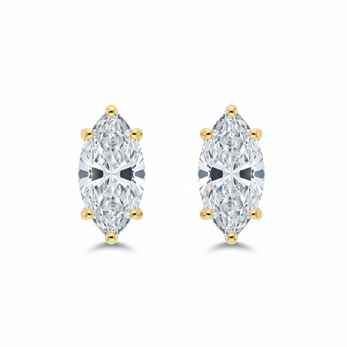 14K Solid Gold Marquise Cut Lab Grown Diamond Stud Earrings