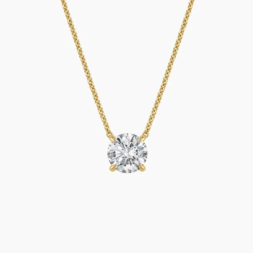 Exquisite Solitaire Lab-Grown Diamond Pendant (1.5 Carat Total Weight), 18K Yellow Gold