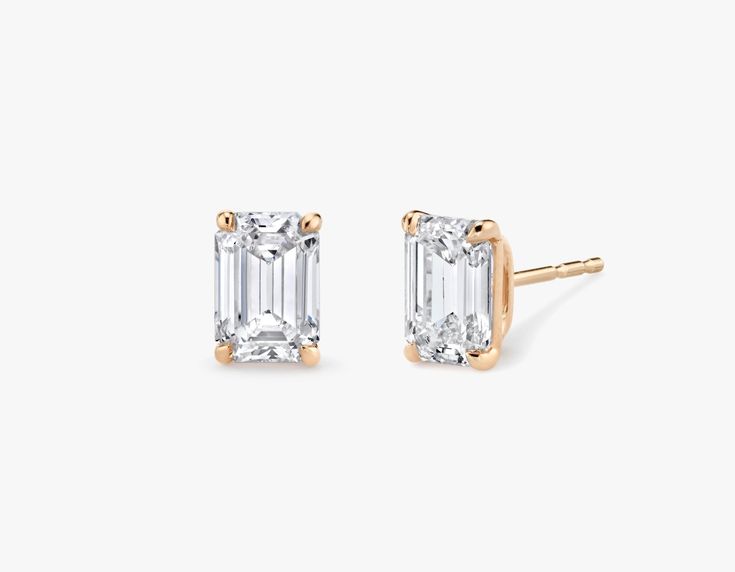 14K Solid Gold Emerald Cut Lab Grown Diamond Stud Earrings