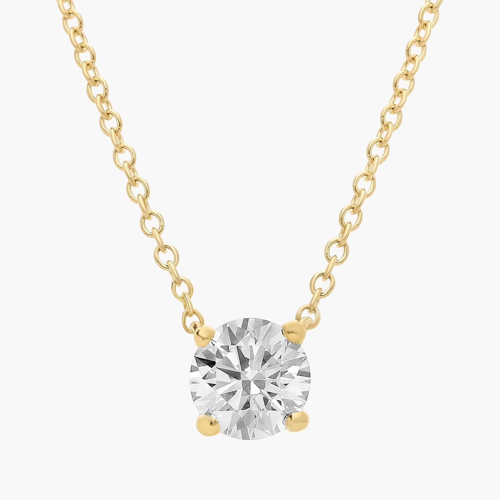 1 Carat Round Lab Diamond Solitaire Necklace 14K Yellow Gold Minimalist Pendant