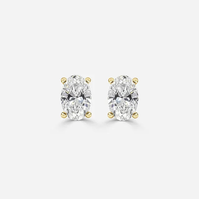 14K Solid Gold Oval Cut Lab Grown Diamond Stud Earrings