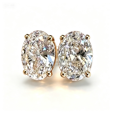14K Solid Gold Oval Cut Lab Grown Diamond Stud Earrings
